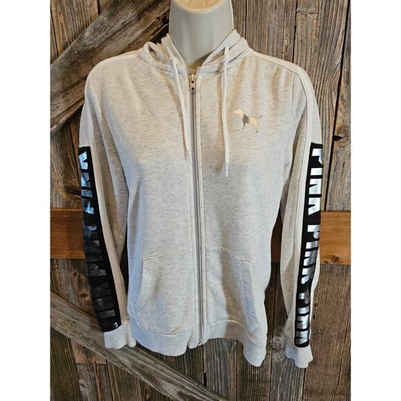 Victoria's Secret PINK size XS grey color block spell out full zip y2k jacket - Picture 1 of 6